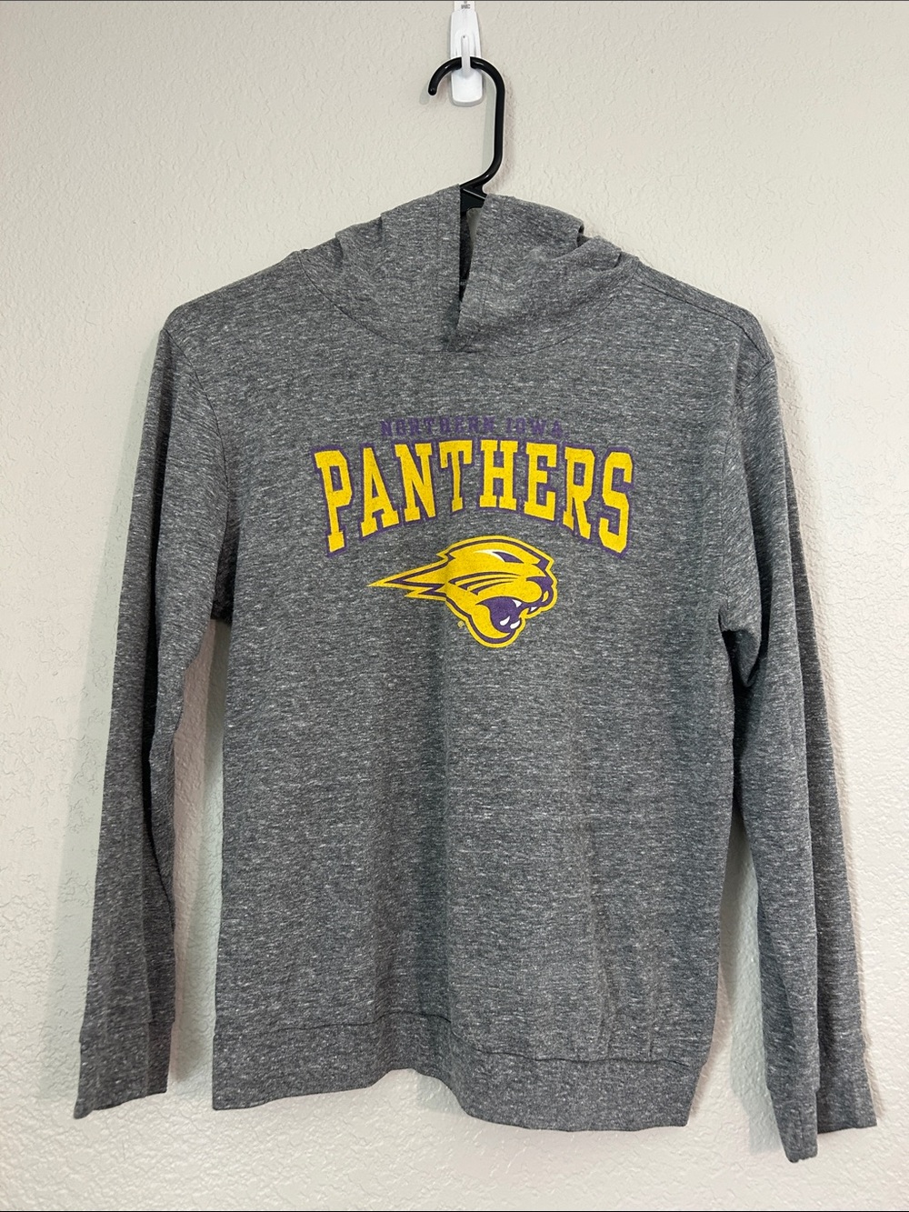 Blue 84 Gray Long Sleeve Panthers Hooded Tee with Yellow Logo